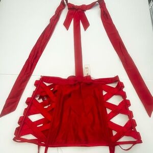 Victoria’s Secret Very Sexy Red Satin Halter Bow Playsuit w Garters NWT M